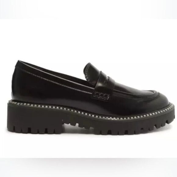NWT Schutz Black Leather Christie Studded Loafers Size 5B chunky sole NEW - Picture 1 of 10